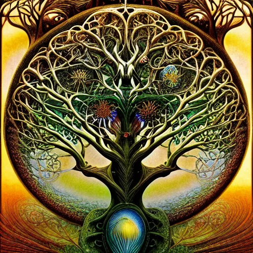 Image similar to tree of life by roger dean and andrew ferez, art forms of nature by ernst haeckel, divine chaos engine, symbolist, visionary, art nouveau, botanical fractal structures, organic, detailed, realistic, surreality