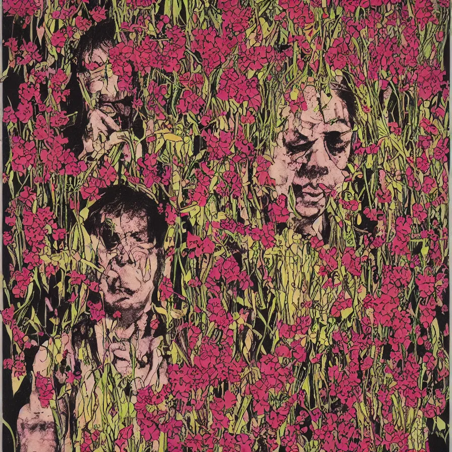 Image similar to todd solondz john zorn male portrait of the john zorn todd solondz of the underworld puking blood surrounded by flowers by karol ba