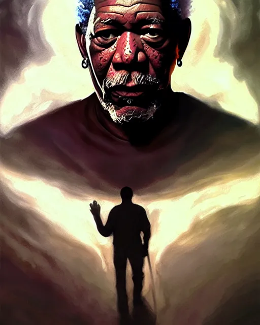 Prompt: morgan freeman as god of hell | | realistic shaded, fine details, realistic shaded lighting painting by greg rutkowski, diego gisbert llorens, magali villeneuve, artgerm, jeremy lipkin, michael garmash, rob rey