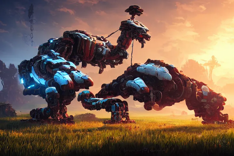 Image similar to shell - walker machine mecanical creature robot of horizon forbidden west horizon zero dawn radiating a glowing aura global illumination ray tracing hdr fanart arstation by ian pesty and alena aenami artworks in 4 k