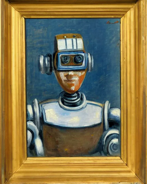 Image similar to impressionist portrait of a robot, french art