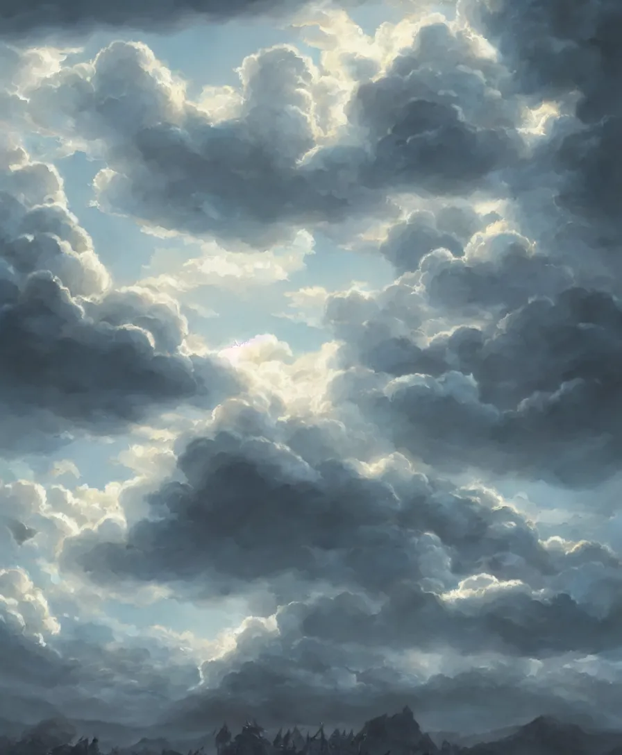 Image similar to hyper realistic clouds, illustrated by greg rutkowski, beautiful volumetric lighting, intricate, ultra detailed, photorealistic, trending on artstation, octane render, 8 k