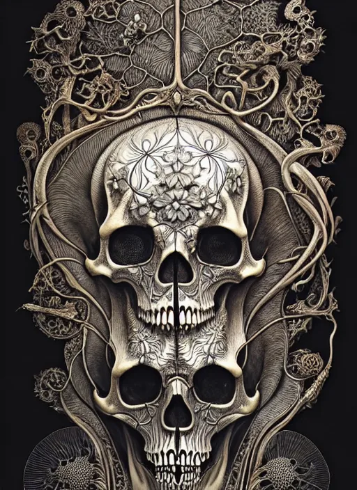 Image similar to art forms of nature by ernst haeckel, memento mori by arthur rackham, ornate antique porcelain beautiful skull mask, ultrasharp, photorealistic, hyperdetailed, octane render, polished, art nouveau, neo - gothic, gothic, intricate ornamental organic filigree, art nouveau botanicals, art forms of nature by ernst haeckel, horizontal symmetry, symbolist, visionary