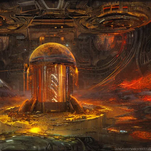 Image similar to abandoned alien temple made of circuits by raymond swanland, highly detailed, bright tones