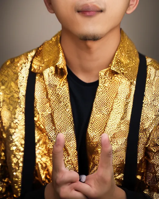 Prompt: gold, hyper realistic photo of an asian male, 8 k, 8 5 mm f 1. 8