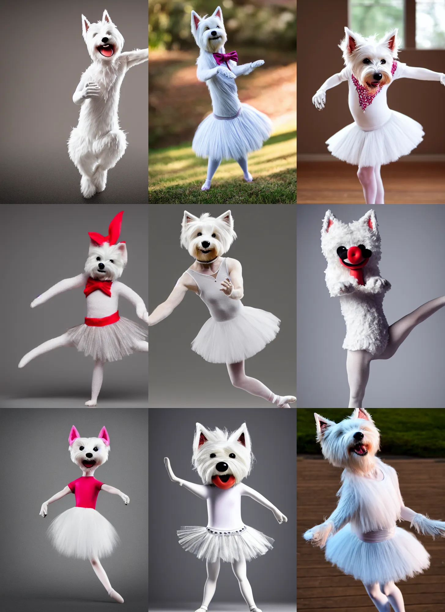 Prompt: an anthropomorphic anthropomorphic westie ballerina, 4 k