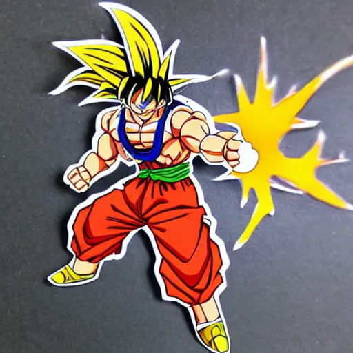 Prompt: die cut sticker, goku using gomu gomu no gatling by luffy, splatter paint