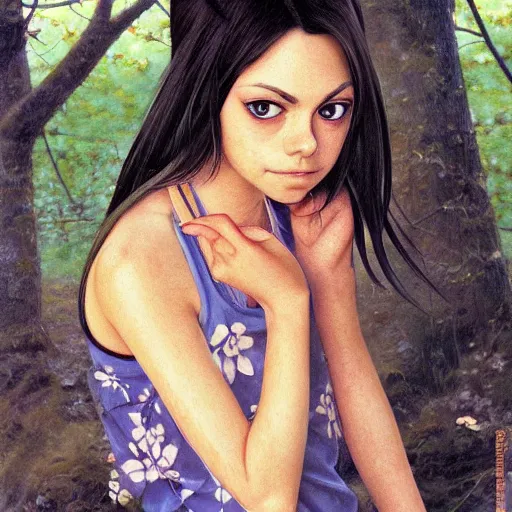 Image similar to anime mila kunis by by Hasui Kawase by Richard Schmid