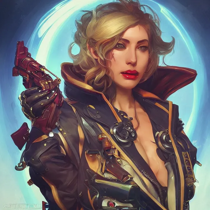 Image similar to a portrait of a space pirate, neon, retro, steampunk, smooth, sharp focus, artstation, concept art by artgerm and Mucha and sky sewa