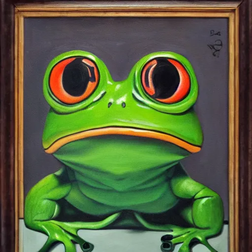 Prompt: Portrait of a frog, Oil on canvas, Centre Pompidou catalog