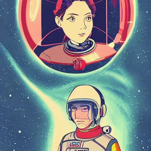 Prompt: a space ship pilot, cool woman, 1 9 8 0 s japanese science fiction, studio ghibli style, by katsuya kondo, illustration, character portrait, concept, detailed masterpiece