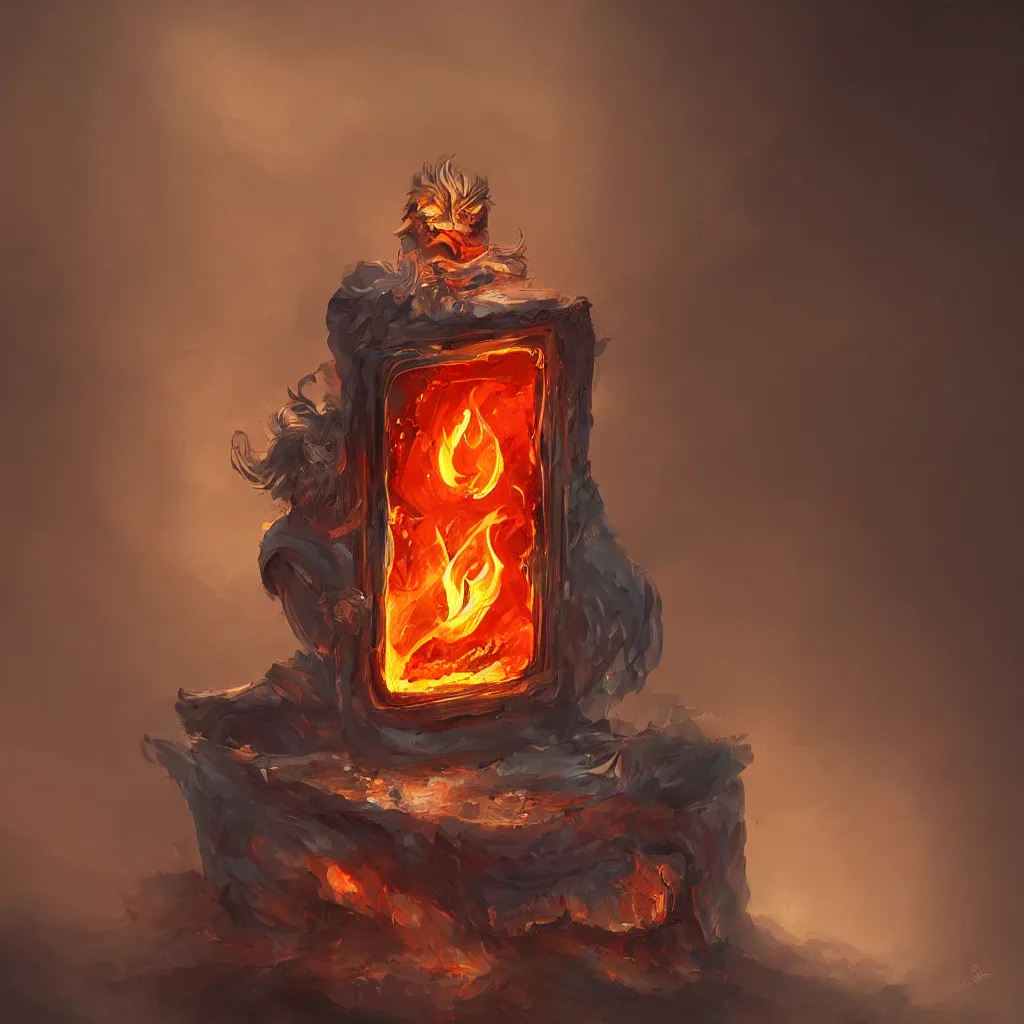 Prompt: a fire spirit chilling in a refrigerator, digital painting, illustration, high quality, fantasy