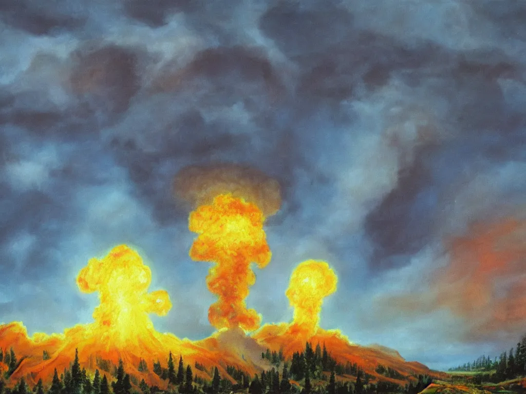 Prompt: bob ross painting of a nuclear holocaust