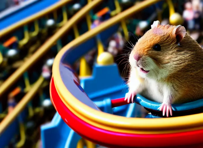 film still of a hamster riding a roller coaster in Stable Diffusion