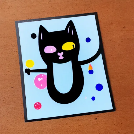 Prompt: Dark colors cat on the moon sticker