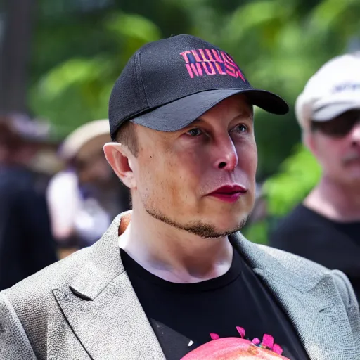 Prompt: Elon Musk wearing a hat made of watermelon, dslr photo