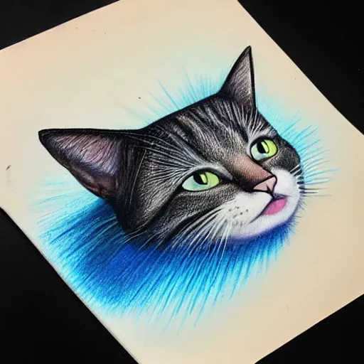 Image similar to Colored pencil art on paper, Cat swimming in the river, highly detailed, artstation, MasterPiece, Award-Winning, Caran d'Ache Luminance