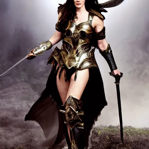 Image similar to full body photo of liv tyler as a warrior with diamond encrusted armour