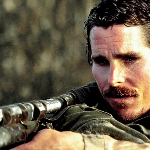 Prompt: Christian Bale starring in saving private Ryan