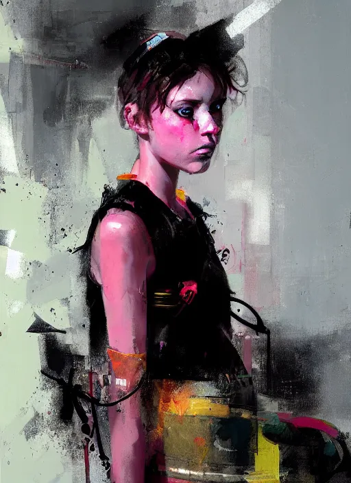 Image similar to a portrait of a pretty sewer punk young lady by adrian ghenie