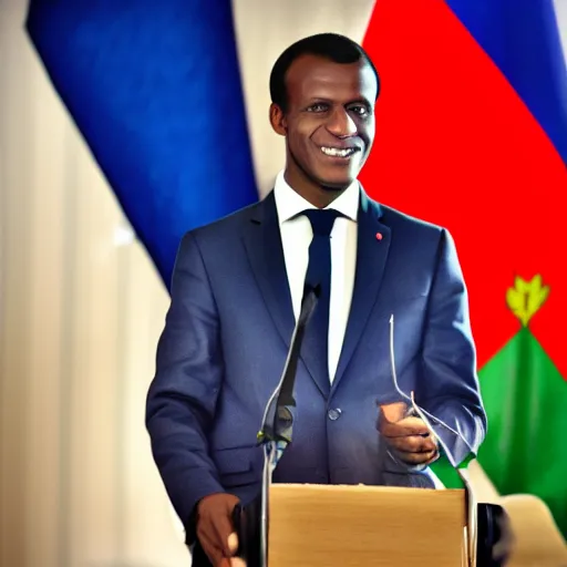 Image similar to haitian Emmanuel Macron, 50mm photography, high quality, 4K