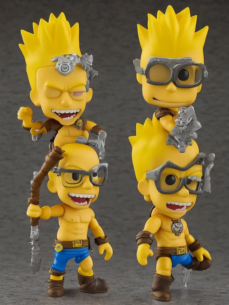 Prompt: collectable mercenary bart simpson fantasy statue, d & d, pathfinder nendoroid, funko pop, resin statue, artstation, pinterest, etsy, detailed product photo, 3 / 4 dynamic pose