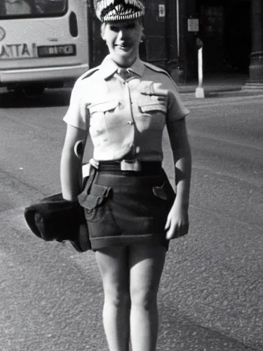 Prompt: a pretty young british police officer. 1 9 6 7.