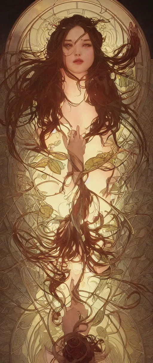 Image similar to happy appearance, joyful vibe and lighting, art by artgerm and greg rutkowski and alphonse mucha