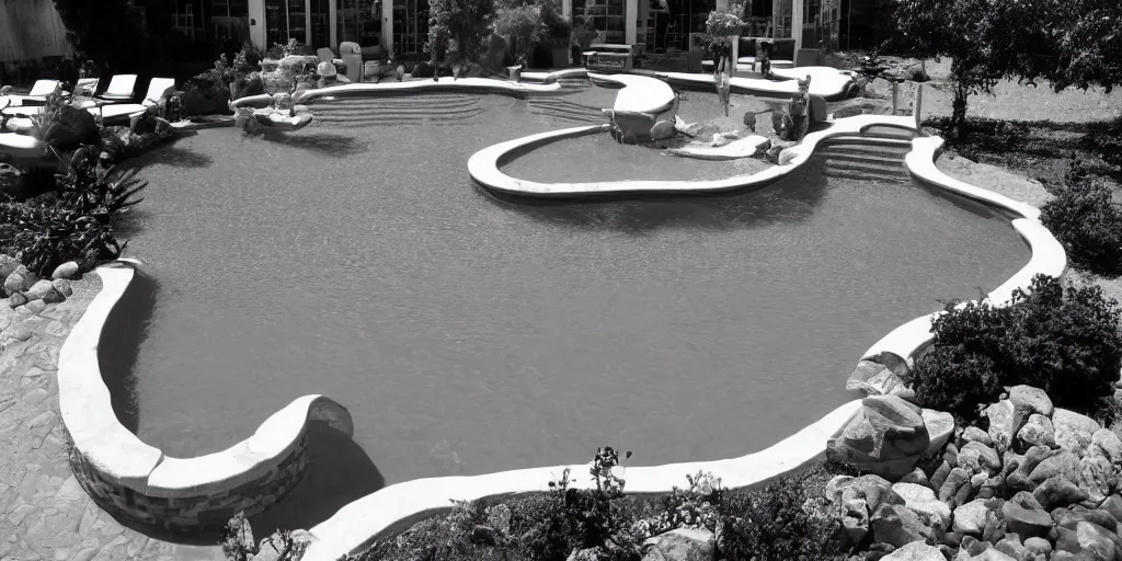 Prompt: pool, black and white,