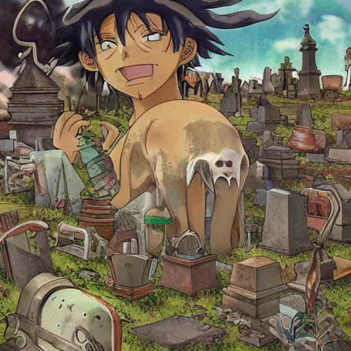 Prompt: archaeological artifact. photograph. death and decay. cemetery; exposed bones. elephant graveyard; cartilage. ancient burial ground. BRIGHT COLOR BEAUTIFUL ANIME PHOTOGRAPH STUDIO GHIBLI SHŌNEN JUMP MANGA BLEACH ONEPIECE VIVID