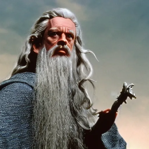 Image similar to A Still of Patrick McGoohan as Gandalf in The Lord of the Rings (2001), full-figure