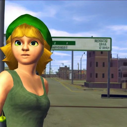 Prompt: saria from ocarina of time in gta 4 loading screen