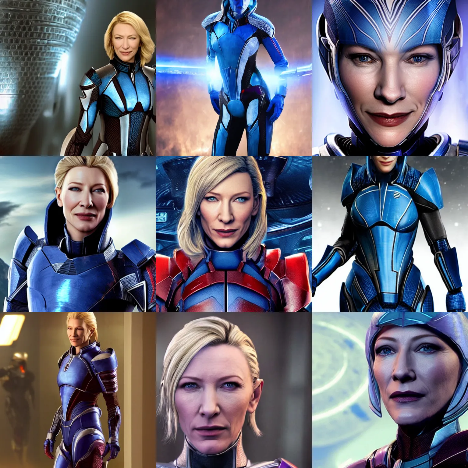 Prompt: hypperrealistic photograph of cate blanchett as asari, mass effect