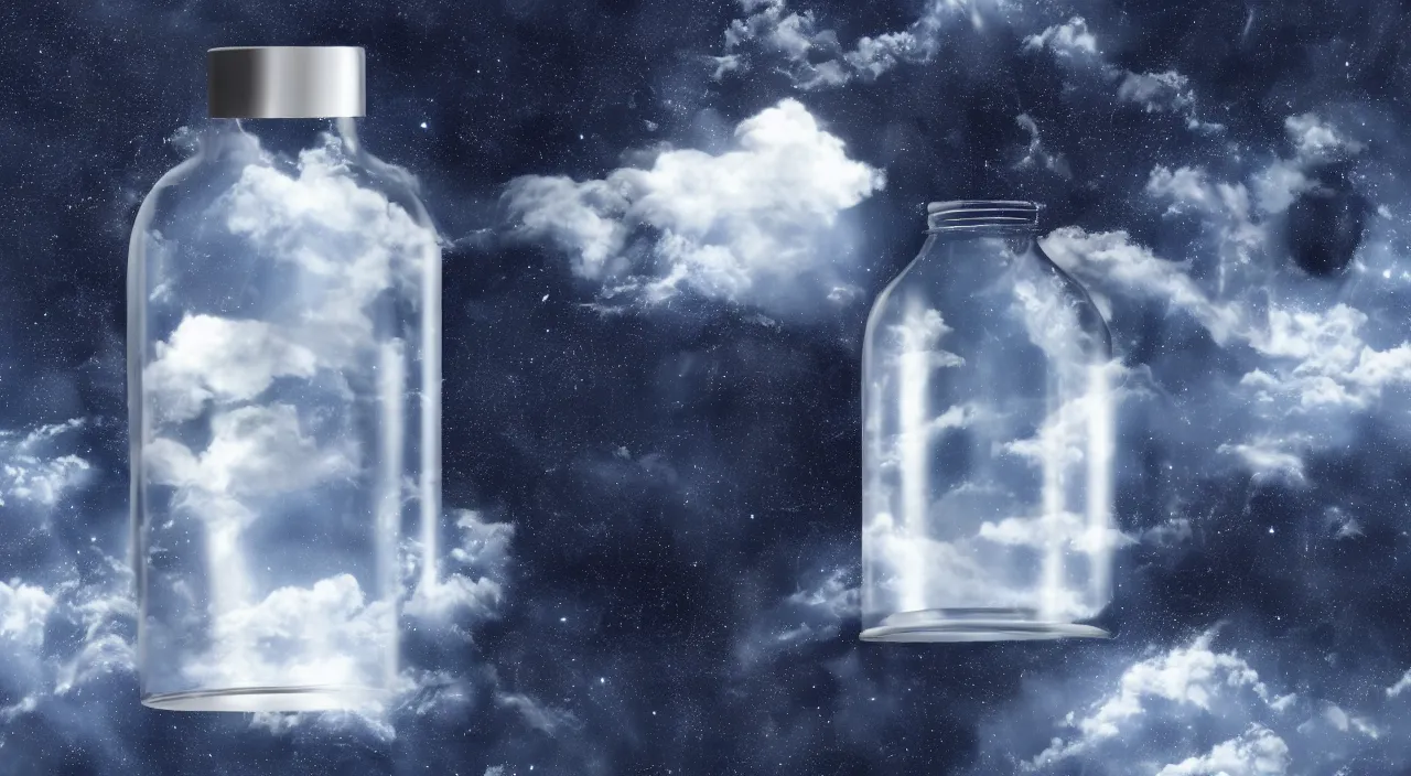 Image similar to clouds in a bottle, in space, floating