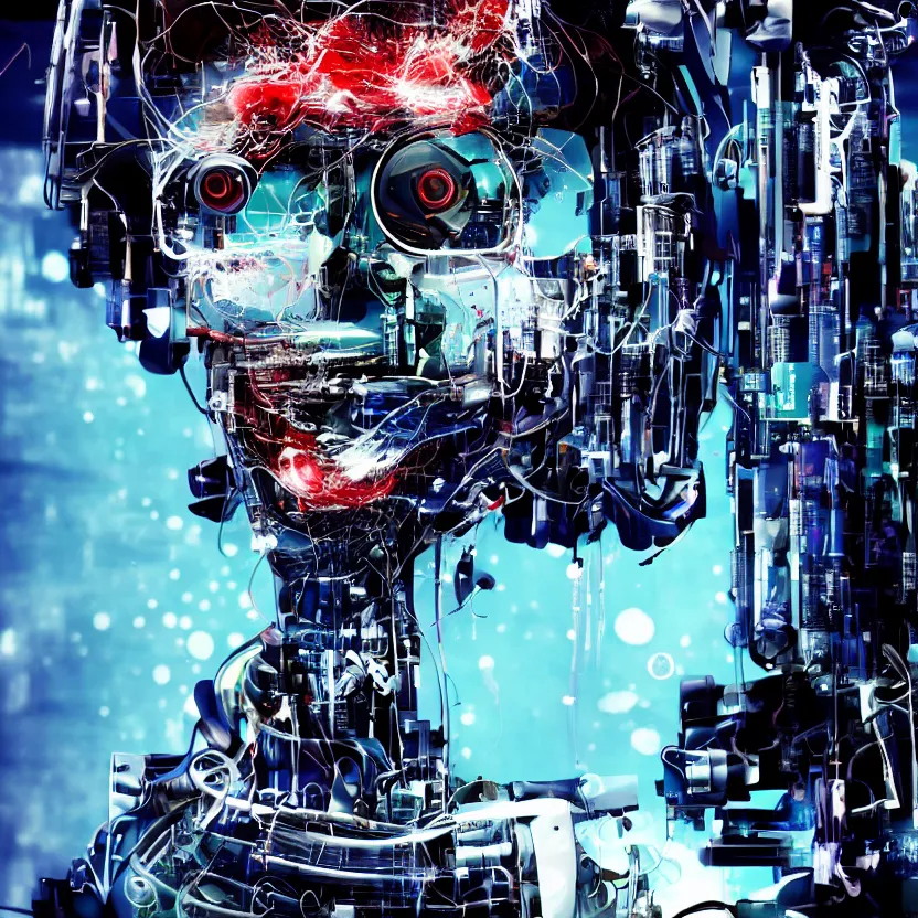 Image similar to Beautiful Photo of Arduino Uno in the robot's head. Cyberpunk. splatterpunk. 4K