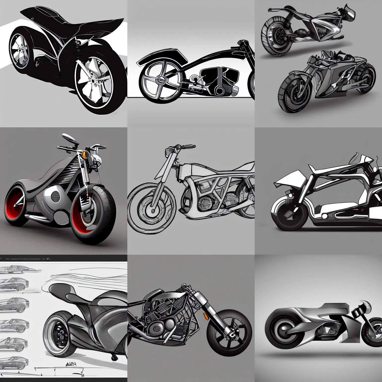 Prompt: car in the shape of a motorbike, Archviz, technical drawing