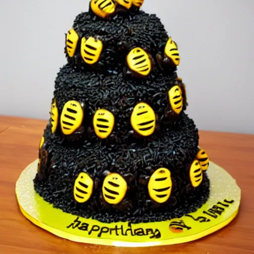 Image similar to a birthday cake made of bees