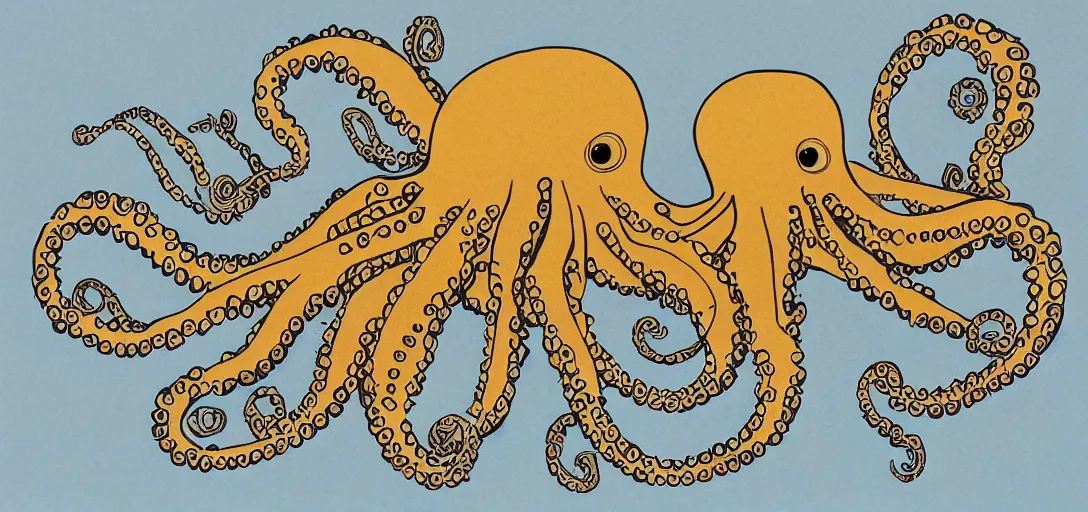 Image similar to children's book illustration of a sad octopus made of ornate paper cutouts by james gurney