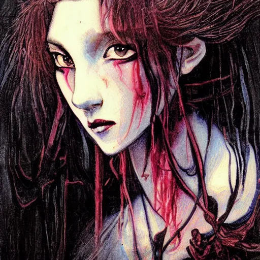 Image similar to a painting in the style of ayami kojima and in the style of charles dulac.