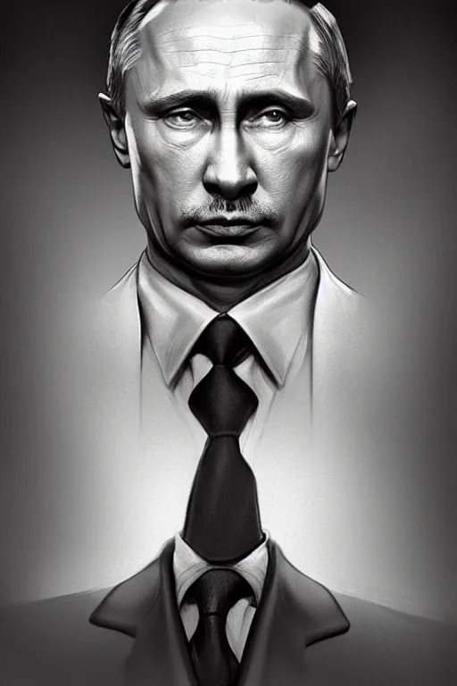 Image similar to vladimir putin as hitler, realistic portrait, symmetrical, highly detailed, digital painting, artstation, concept art, smooth, sharp focus, illustration, cinematic lighting, art by artgerm and greg rutkowski and alphonse mucha