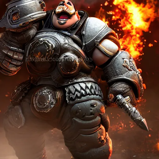 Prompt: Bowser from Mario in Gears of War, highly detailed, high quality, HD, 4k, 8k, Canon 300mm, professional photographer, 40mp, lifelike, top-rated, award winning, realistic, sharp, no blur, edited, corrected, trending