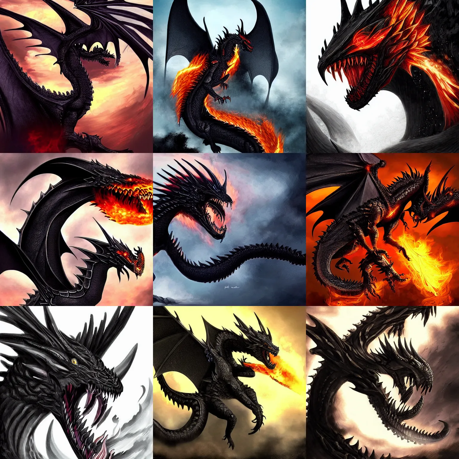 black dragons breathing fire