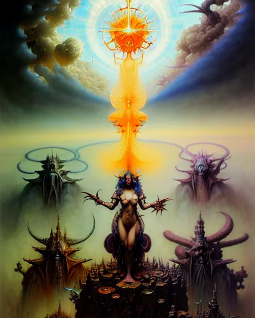 Image similar to the armies of heaven and hell, fantasy character portrait made of fractals facing each other, ultra realistic, wide angle, intricate details, the fifth element artifacts, highly detailed by peter mohrbacher, hajime sorayama, wayne barlowe, boris vallejo, aaron horkey, gaston bussiere, craig mullins