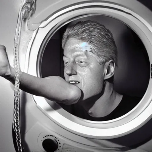 Prompt: bill clinton spining in a washing machine,