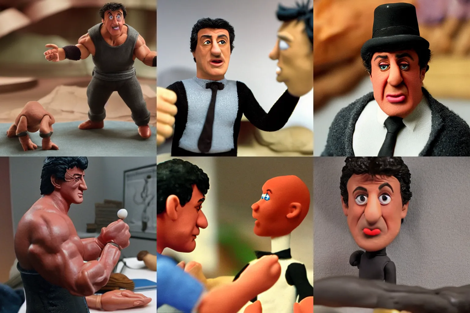 Prompt: Sylvester Stallone in claymation movie, production still