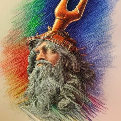 Image similar to Colored pencil art, Merlin's staff, highly detailed, artstation, MasterPiece, Award-Winning, Caran d'Ache Luminance