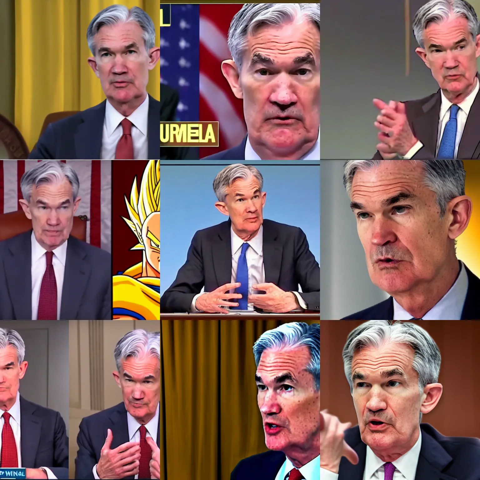 Prompt: CSPAN footage of Jerome Powell turning into a super saiyan