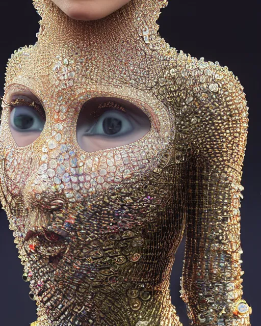 Image similar to a highly detailed metahuman 8 k close up render of bella hadid as surrealism renaissance in iris van herpen dress schiaparelli in diamonds crystals swarovski and jewelry iridescent in style of alphonse mucha gustav klimt trending on artstation made in unreal engine 4