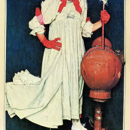 Image similar to female jester, by norman rockwell.
