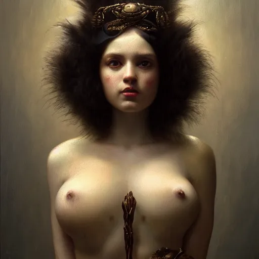 Image similar to highly detailed oil painting | very intricate | cinematic lighting | award - winning | super cute fluffy chick | by roberto ferri, by tom bagshaw, by j. c. leyendecker and klimt, beautiful cinematic light, american romanticism, by austin osman spare, artstation, cgsociety, official art, octane